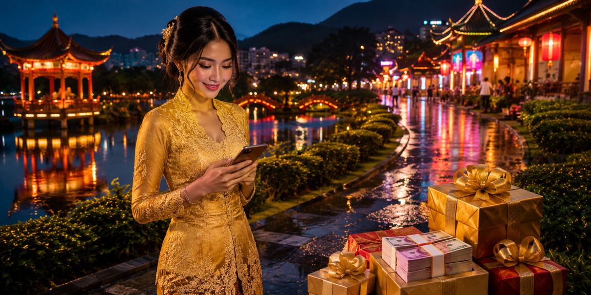 Pengguna Malaysia dalam pakaian tradisional menggunakan platform ck2generator di telefon pintar